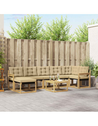 Set di divani da esterno con cuscino 8 pcs Bianco e Beige