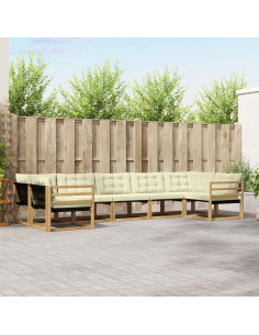 Set di divani da esterno con cuscino 7 pcs Bianco e Crema