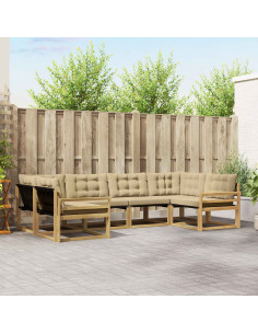 Set di divani da esterno con cuscino 6 pcs Bianco e Beige
