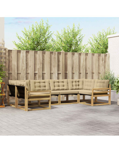 Set di divani da esterno con cuscino 6 pcs Bianco e Beige