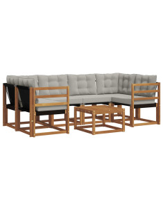 Set di divani con cuscino 7 pcs Grigio Naturale e Chiaro 2