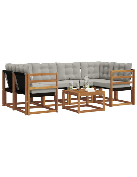 Set di divani con cuscino 7 pcs Grigio Naturale e Chiaro