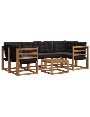Set di divani con cuscino 7 pcs Naturale e Nero