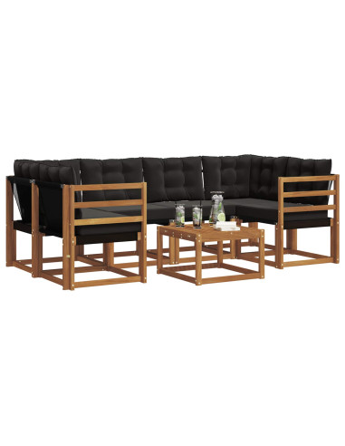 Set di divani con cuscino 7 pcs Naturale e Nero