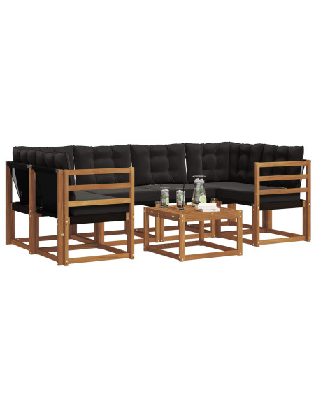 Set di divani con cuscino 7 pcs Naturale e Nero