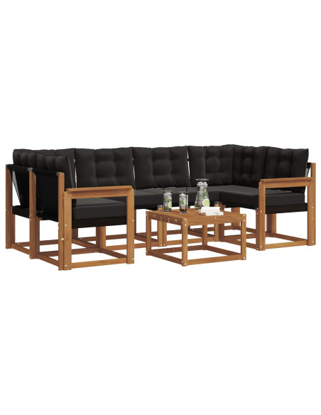 Set di divani con cuscino 7 pcs Naturale e Nero