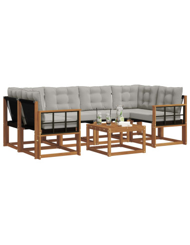 Set di divani con cuscino 7 pcs Grigio Naturale e Chiaro