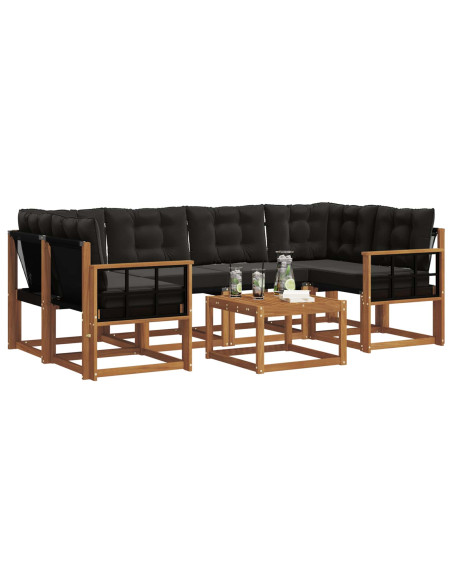 Set di divani con cuscino 7 pcs Naturale e Nero