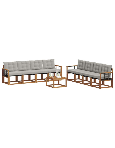 Set di divani con cuscino 9 pcs Grigio Naturale e Chiaro