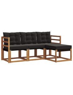 Set di divani con cuscino 4 pcs Naturale e Nero 2