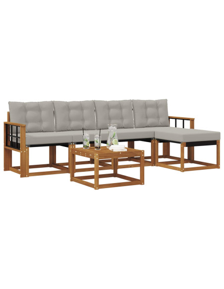 Set di divani con cuscino 6 pcs Grigio Naturale e Chiaro