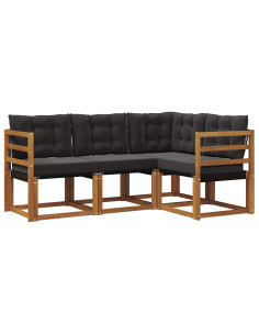 Set di divani con cuscino 4 pcs Naturale e Nero 2