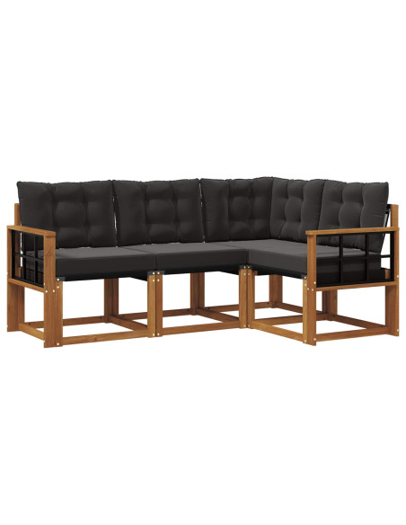 Set di divani con cuscino 4 pcs Naturale e Nero