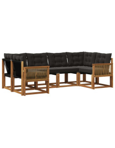 Set di divani da esterno con cuscino 6 pcs Naturale e Nero