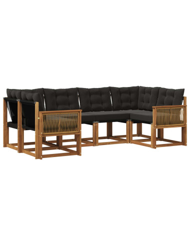 Set di divani da esterno con cuscino 6 pcs Naturale e Nero