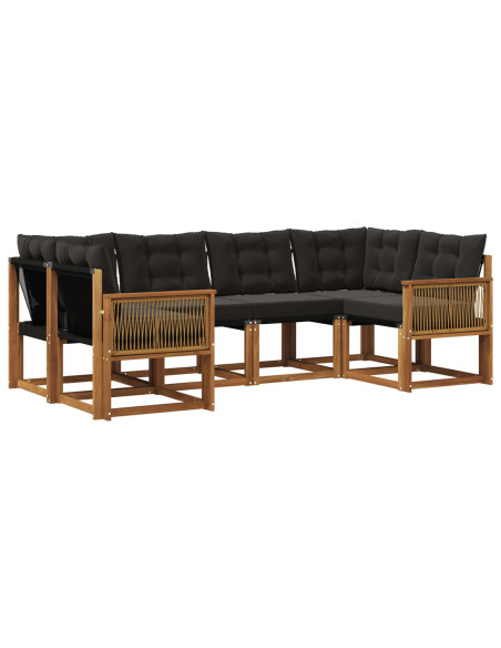 Set di divani da esterno con cuscino 6 pcs Naturale e Nero