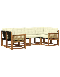 Set di divani da esterno con cuscino 6 pcs Naturale e Crema