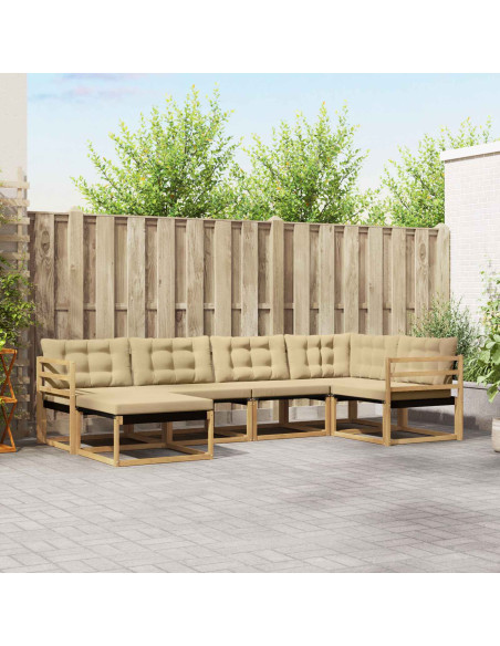 Set di divani da esterno con cuscino 6 pcs Bianco e Beige