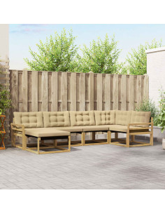 Set di divani da esterno con cuscino 6 pcs Bianco e Beige
