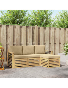 Set di divani da esterno 4 pcs Bianco e Beige Poliestere