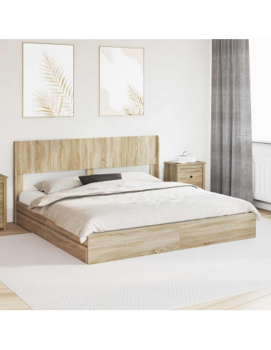 Struttura del letto con stoccaggio e testata Rovere Sonoma