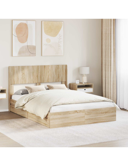Struttura del letto con stoccaggio e testata Rovere Sonoma