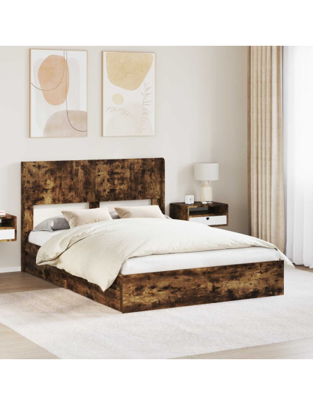 Struttura del letto con stoccaggio e testata Rovere Fumo