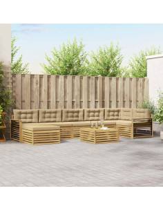Set di divani da esterno con cuscino 8 pcs Bianco e Beige