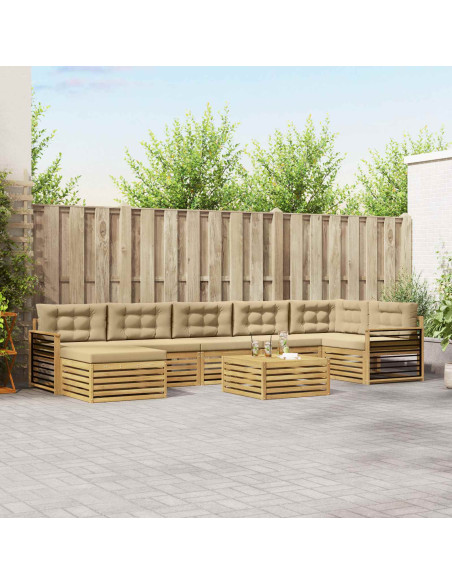 Set di divani da esterno con cuscino 8 pcs Bianco e Beige