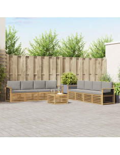 Set divani con cuscino 9 pcs Bianco e Grigio Chiaro Poliestere
