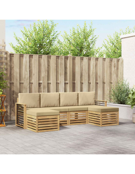 Set divani con cuscino 6 pcs Bianco e Beige Poliestere