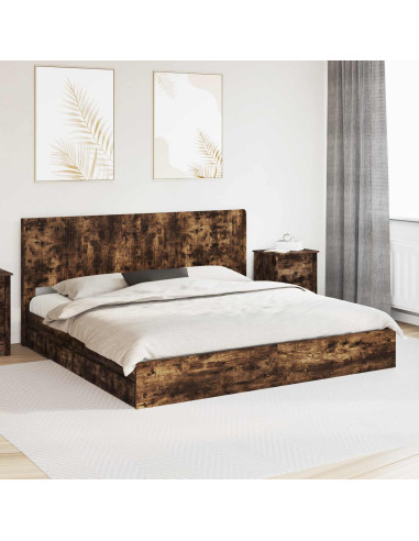 Struttura del letto con stoccaggio e testata Rovere Fumo