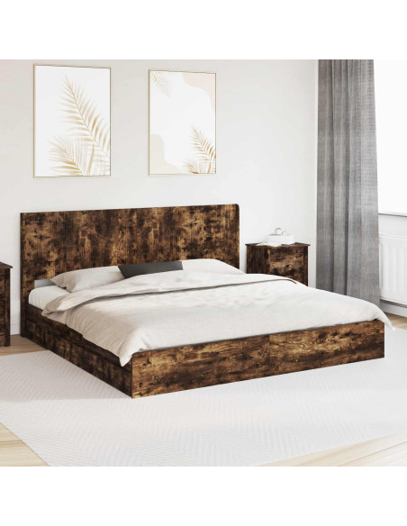 Struttura del letto con stoccaggio e testata Rovere Fumo