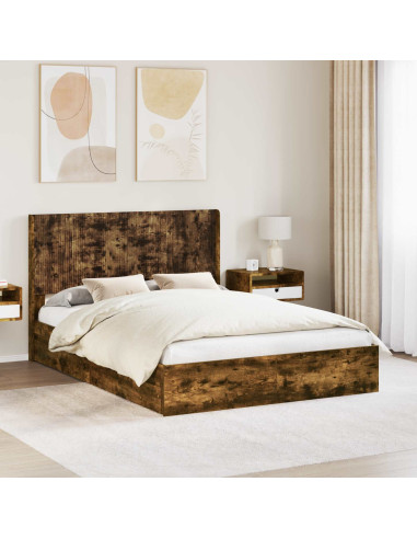 Struttura del letto con stoccaggio e testata Rovere Fumo