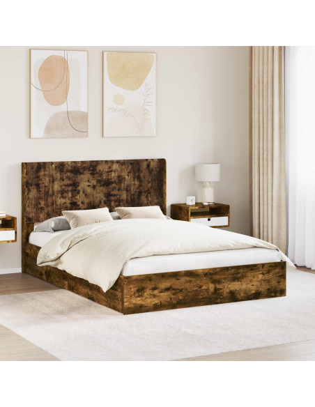 Struttura del letto con stoccaggio e testata Rovere Fumo