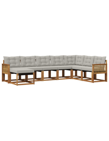 Set di divani da esterno 8 pcs Naturale e Grigio Chiaro