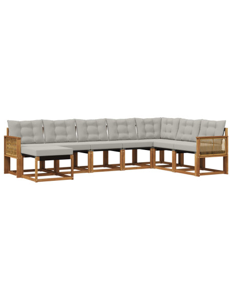 Set di divani da esterno 8 pcs Naturale e Grigio Chiaro