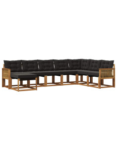 Set di divani da esterno con cuscino 8 pcs Naturale e Nero