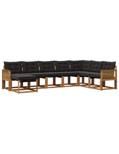 Set di divani da esterno con cuscino 8 pcs Naturale e Nero