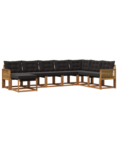 Set di divani da esterno con cuscino 8 pcs Naturale e Nero