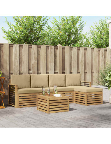 Set di divani da esterno 6 pcs Bianco e Beige Poliestere