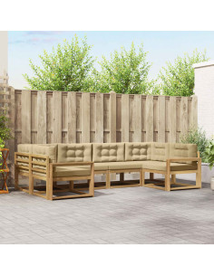 Set di divani da esterno con cuscino 6 pcs Bianco e Beige