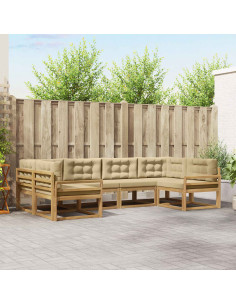 Set di divani da esterno con cuscino 6 pcs Bianco e Beige