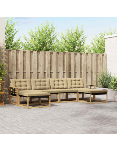 Set di divani da esterno con cuscino 6 pcs Bianco e Beige