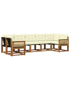 Set di divani da esterno con cuscino 7 pcs Naturale e Crema