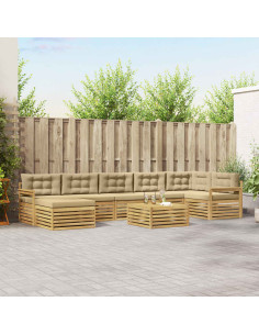 Set di divani da esterno con cuscino 8 pcs Bianco e Beige
