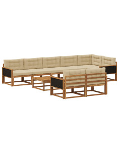 Set di divani da esterno con cuscino 9 pcs Naturale e Beige
