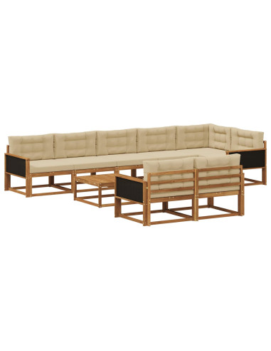 Set di divani da esterno con cuscino 9 pcs Naturale e Beige