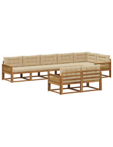 Set di divani da esterno con cuscino 8 pcs Naturale e Beige