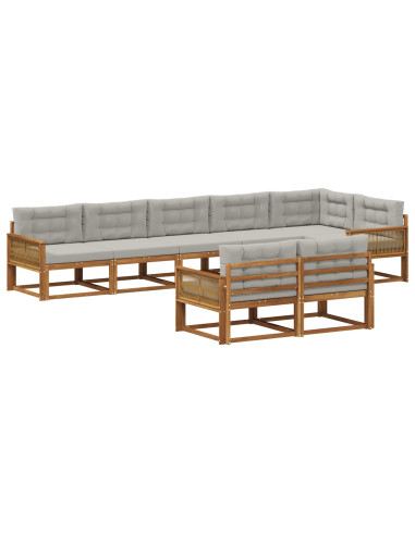 Set di divani da esterno 8 pcs Naturale e Grigio chiaro